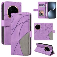 Custodia per telefono in pelle flip bicolore con cuciture per Honor Magic7 (viola)
