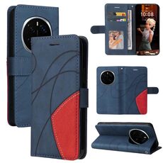 Custodia per telefono in pelle flip bicolore con giunzioni per Honor Magic7 Pro (blu)