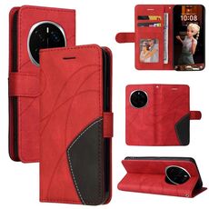 Custodia per telefono in pelle flip bicolore con giunzioni per Honor Magic7 Pro (rosso)