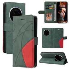 Custodia per telefono in pelle flip bicolore con giunzioni per Honor Magic7 Pro (verde)