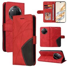 Per Honor X9C 5G Custodia per telefono in pelle con cerniera bicolore globale (rosso)