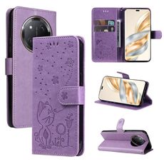 Per Honor X9C 5G Global Cat Bee Embossing Pattern Custodia in pelle antiurto (viola)