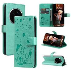 Custodia in pelle antiurto con motivo a rilievo per Honor Magic7 Pro Cat Bee (verde)