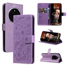 Per Honor Magic7 Pro Custodia in pelle antiurto con motivo a rilievo ape (viola)