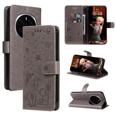Custodia in pelle antiurto con motivo a rilievo a forma di ape per Honor Magic7 Pro (grigio)