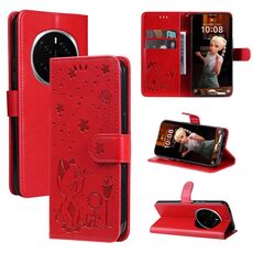 Custodia in pelle antiurto con motivo a rilievo per Honor Magic7 Pro Cat Bee (rosso)
