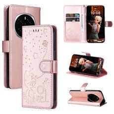 Custodia in pelle antiurto con motivo a rilievo ape per Honor Magic7 Pro (oro rosa)