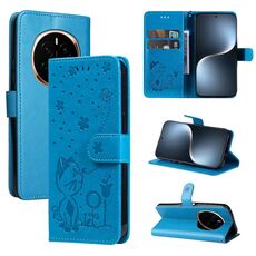 Custodia in pelle antiurto con motivo a rilievo per Honor Magic7 Cat Bee (blu)