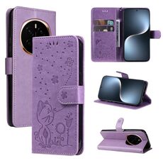 Custodia in pelle antiurto con motivo a rilievo a forma di ape per Honor Magic7 (viola)