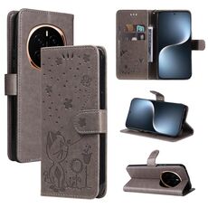 Custodia in pelle antiurto con motivo a rilievo a forma di ape per Honor Magic7 (grigio)