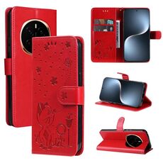 Custodia in pelle antiurto con motivo a rilievo per Honor Magic7 Cat Bee (rosso)