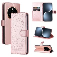 Custodia in pelle antiurto con motivo a rilievo a forma di ape per Honor Magic7 (oro rosa)