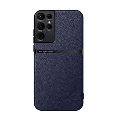 Per Samsung Galaxy S21 Ultra 5G Custodia per telefono antiurto magnetica in pelle Litchi a copertura totale (blu navy)