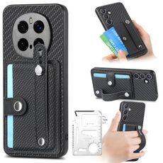 Per Honor Magic7 Pro cinturino da polso cavalletto portafoglio carta cover posteriore custodia per telefono con coltello utensile (nero)