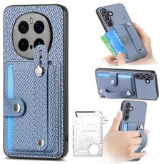 Per Honor Magic7 Pro cinturino da polso cavalletto portafoglio carta cover posteriore custodia per telefono con coltello utensile (blu)
