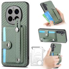 Per Honor Magic7 Pro cinturino da polso cavalletto portafoglio carta cover posteriore custodia per telefono con coltello utensile (verde)