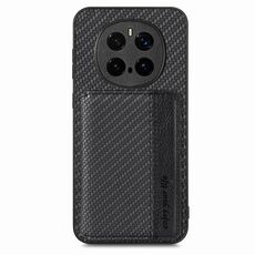 Custodia per telefono con porta carte magnetico in fibra di carbonio per Honor Magic7 Pro (nero)
