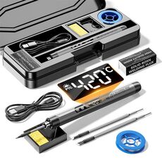 Set saldatore con display digitale USB, 5 velocità, temperatura regolabile, 3 testine, grigio