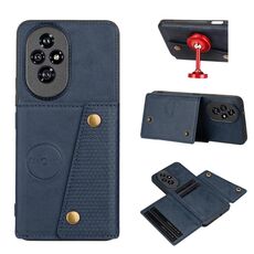Custodia magnetica per telefono con doppia fibbia e slot per schede per Honor 200 (blu)