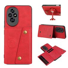 Custodia magnetica per telefono con doppia fibbia e slot per schede per Honor 200 (rosso)