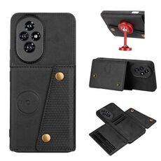 Per Honor 200 Pro Custodia magnetica per telefono con doppia fibbia e slot per schede (nero)