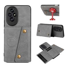 Per Honor 200 Pro Custodia magnetica per telefono con doppia fibbia e slot per schede (grigio)