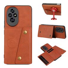 Per Honor 200 Pro Custodia magnetica per telefono con doppia fibbia e slot per schede (marrone)