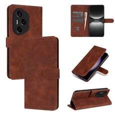 Custodia per telefono in pelle con texture di vitello per Honor 300 Pro AZNS (marrone)