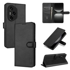 Custodia per telefono in pelle di vitello con texture a vibrazione per Honor 300 Pro AZNS (nero)