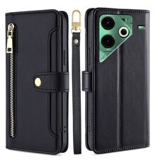 Per Tecno Pova 6 Neo 4G Sheep Texture Portafoglio a tracolla con cerniera in pelle Custodia per telefono (nero)