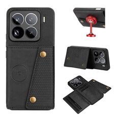 Per Xiaomi 15 Pro Custodia magnetica per telefono con doppia fibbia e slot per schede (nero)