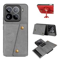 Per Xiaomi 15 Pro Custodia magnetica per telefono con doppia fibbia e slot per schede (grigio)