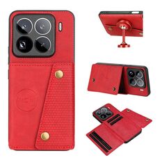 Per Xiaomi 15 Pro Custodia magnetica per telefono con doppia fibbia e slot per schede (rosso)