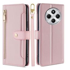 Per Redmi 14C 4G Custodia per telefono in pelle con cerniera a tracolla con texture di pecora (rosa)