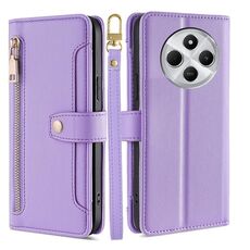Per Redmi 14C 4G Custodia per telefono in pelle con cerniera a tracolla con texture di pecora (viola)