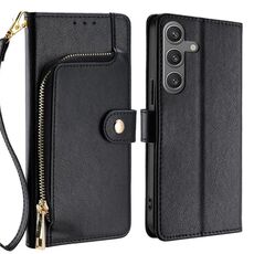 Per Samsung Galaxy S25+ 5G Custodia in pelle con cerniera (nero)