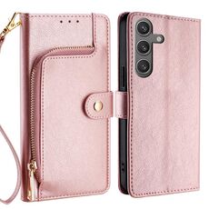Per Samsung Galaxy S25+ 5G Custodia in pelle con cerniera (oro rosa)