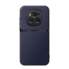 Custodia per telefono antiurto magnetica a copertura totale in pelle Litchi per Honor Magic6 (blu navy)