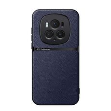 Custodia per telefono antiurto magnetica a copertura totale in pelle Litchi per Honor Magic6 Pro (blu navy)