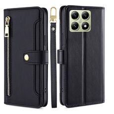 Per Xiaomi 14T 5G Sheep Texture Cross-body Zipper Wallet Custodia per telefono in pelle (nero)