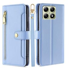 Per Xiaomi 14T 5G Sheep Texture Cross-body Zipper Wallet Custodia per telefono in pelle (blu)
