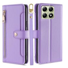 Per Xiaomi 14T 5G Sheep Texture Portafoglio a tracolla con cerniera in pelle Custodia per telefono (viola)