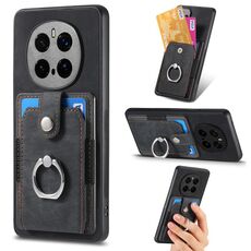 Custodia per telefono con portafoglio e anello in pelle retrò For Honor Magic7 Pro (nero)