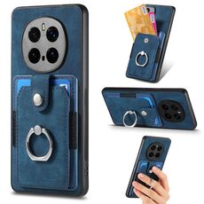 Custodia per telefono con portafoglio e anello in pelle retrò For Honor Magic7 Pro (blu)