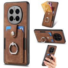 Custodia per telefono con portafoglio e anello in pelle retrò For Honor Magic7 Pro (marrone)