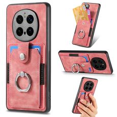 Custodia per telefono con portafoglio e anello in pelle retrò For Honor Magic7 Pro (rosa)