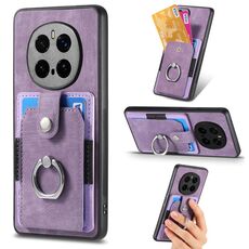 Custodia per telefono con portafoglio e anello in pelle retrò per Honor Magic 7 Pro (viola)