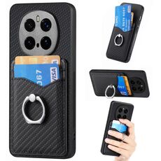 Custodia per telefono con anello porta carte in fibra di carbonio per Honor Magic7 Pro (nero)