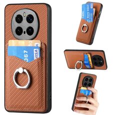 Custodia per telefono con anello porta carte in fibra di carbonio per Honor Magic7 Pro (marrone)