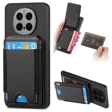 Custodia per telefono con supporto a portafoglio verticale in fibra di carbonio per Honor Magic7 Pro (nero)